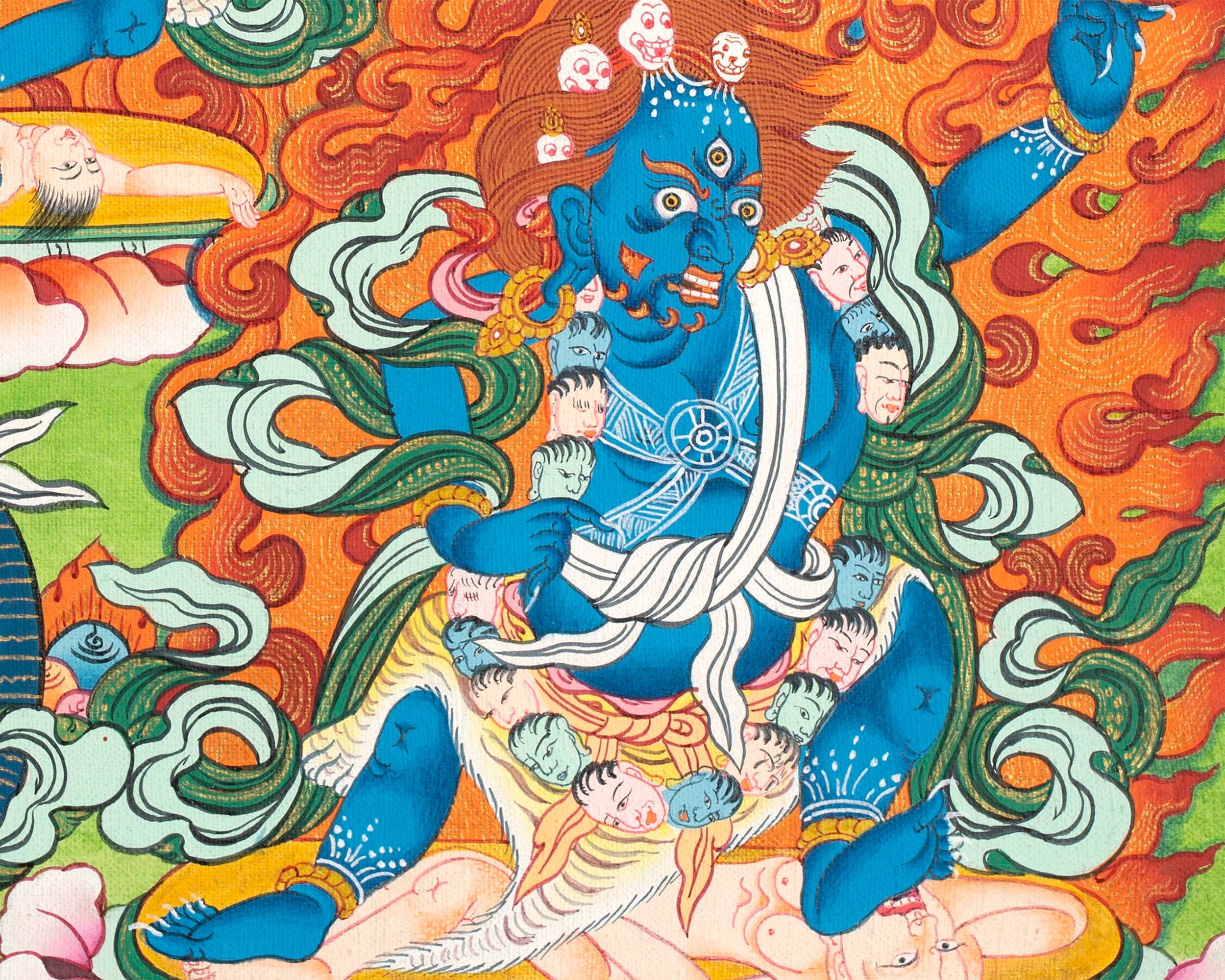 Guru Padmasambava Thangka | Tibetan Master Hand Painting | Religious Wall Decor
