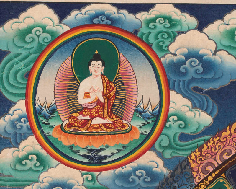 Five Dhyani Buddha Mandala | Vintage Handmade Thangka Painting
