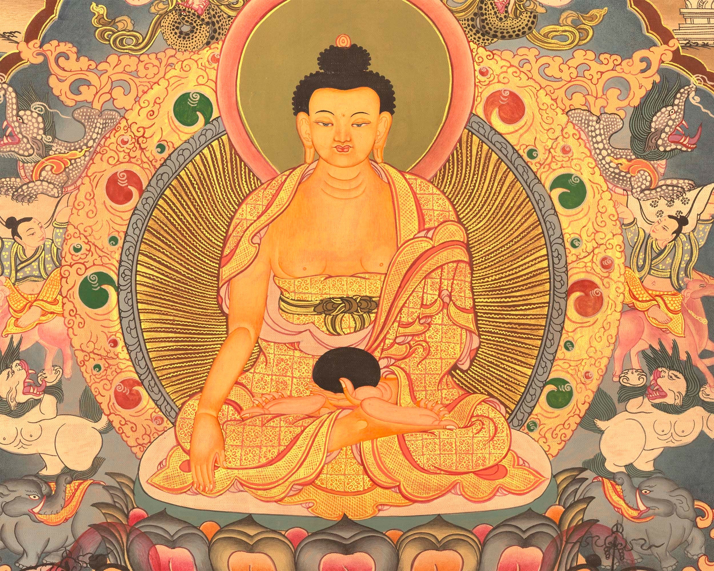 Miraculous Life Events Siddhartha Gautama Buddha | Hand Painted Thangka Art
