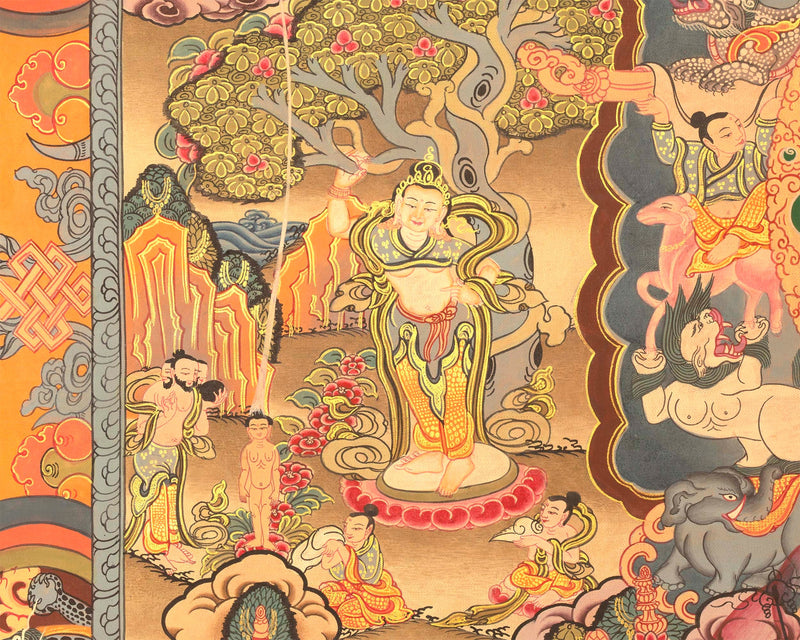 Miraculous Life Events Siddhartha Gautama Buddha | Hand Painted Thangka Art