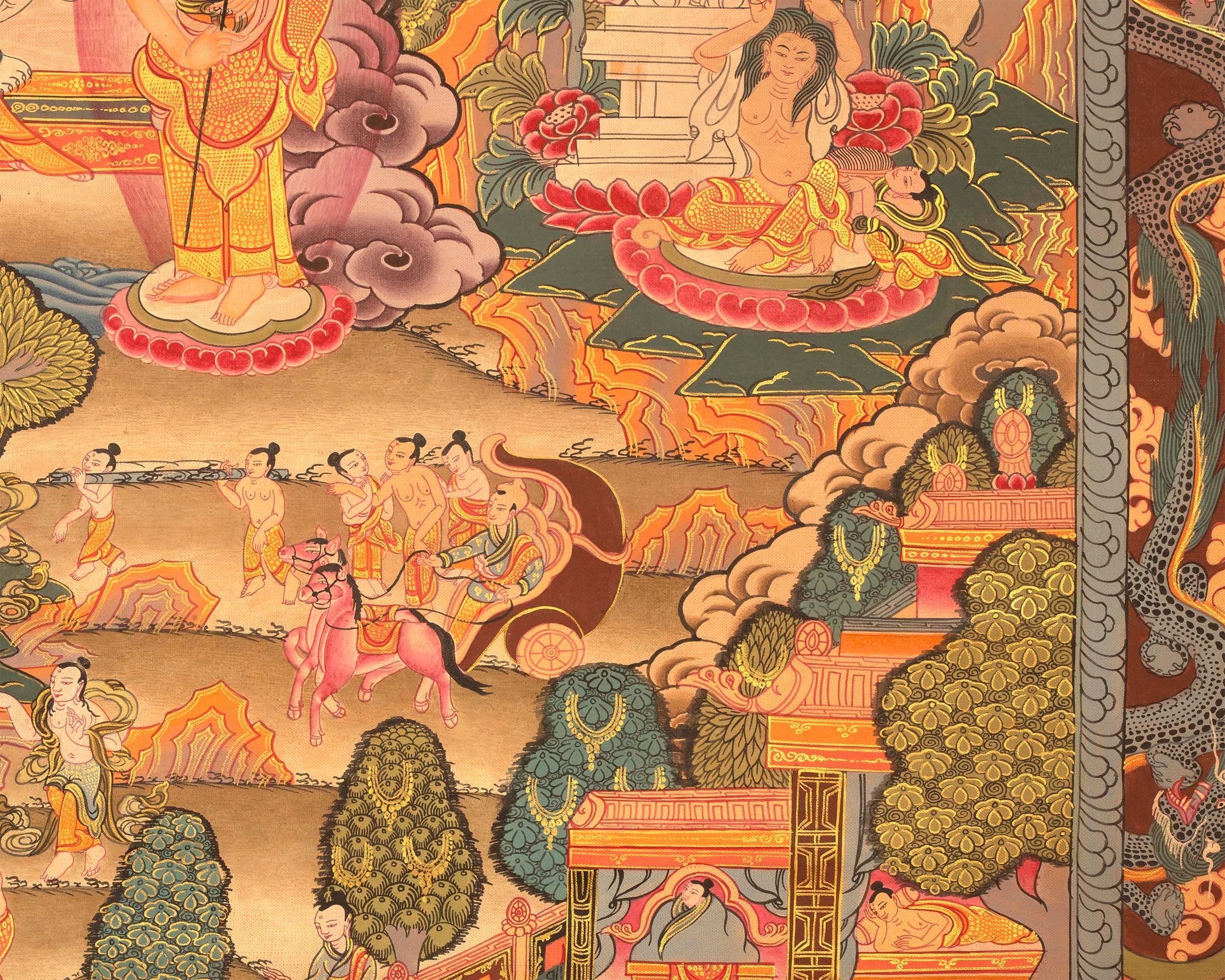 Miraculous Life Events Siddhartha Gautama Buddha | Hand Painted Thangka Art