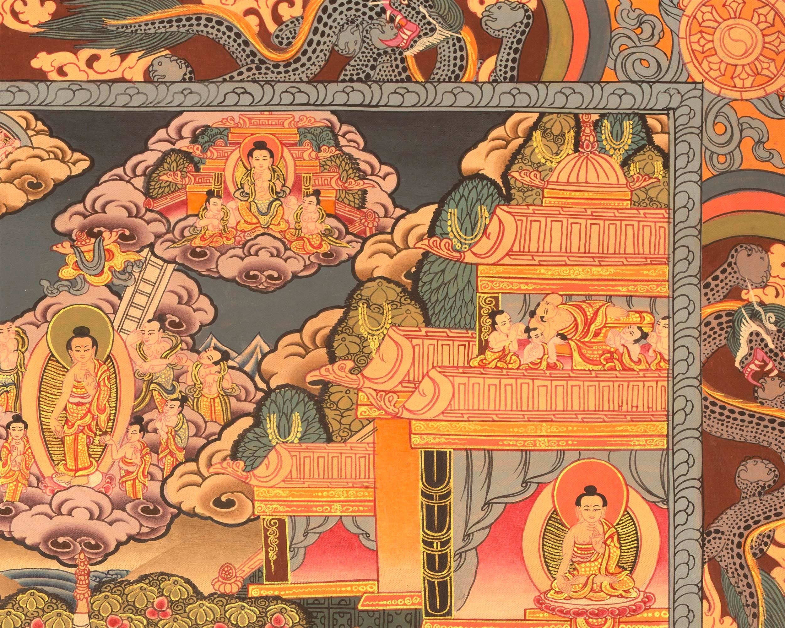 Miraculous Life Events Siddhartha Gautama Buddha | Hand Painted Thangka Art