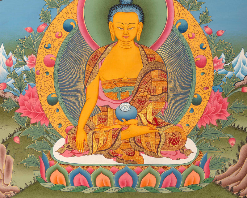 Original Hand-Painted Sakyamuni Buddha Thangka | Tibetan Wall Art for Relaxation