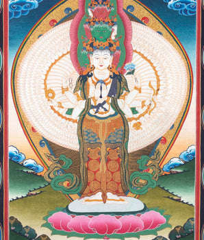 Avalokiteshvara Original Handmade Tibetan Thangka | Small Size Wall Decoration Painting