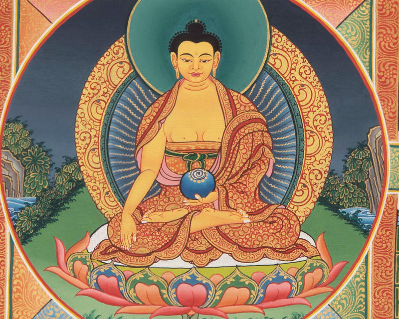 Round Buddhist Mandala Painting | Vintage Thanka for Meditation