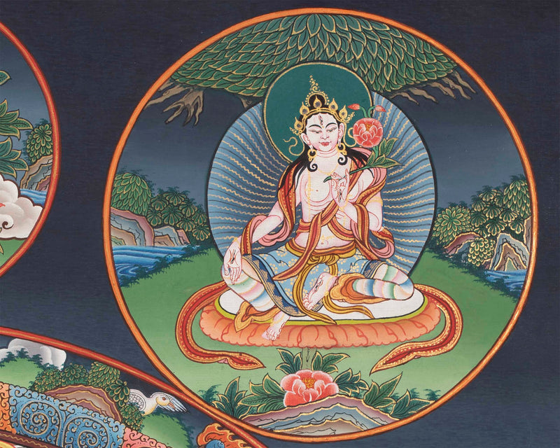 Round Buddhist Mandala Painting | Vintage Thanka for Meditation