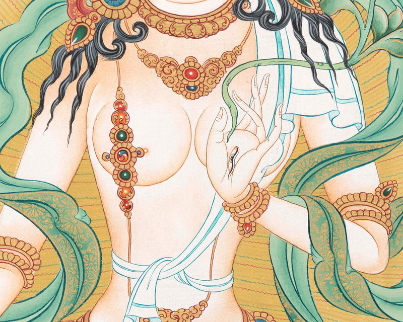 Buddhist Diety White Tara Thangka | Wall Hanging Yoga Art | Religious Gift Ideas