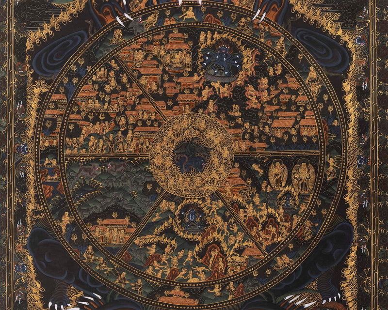 Wheel Of Life Thangka Art | Traditional Tibetan Bhavachakra Painting