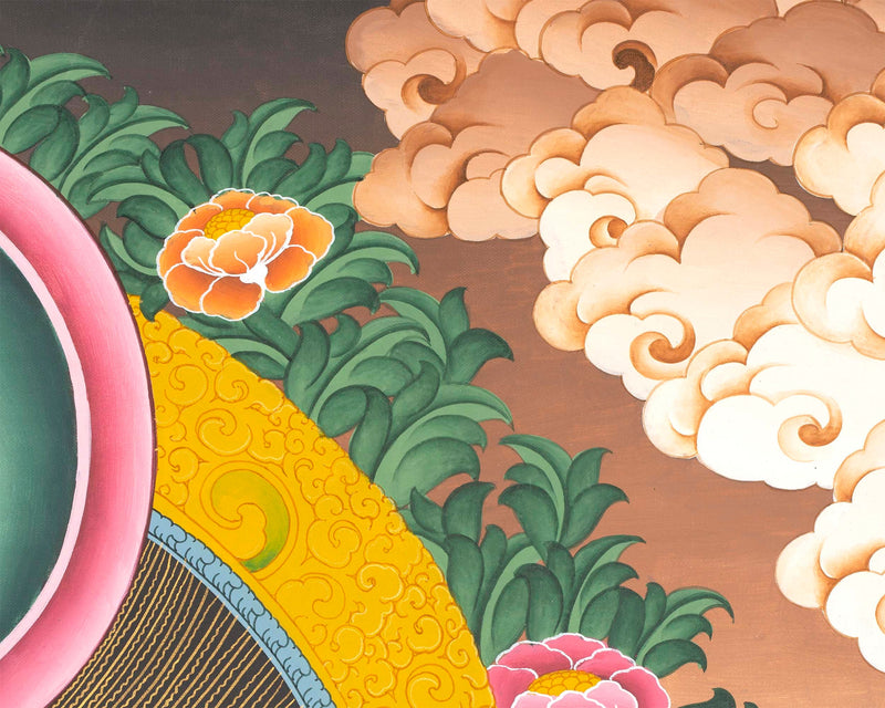 Red Amitabha Buddha Tibetan Thangka With Bodhisattvas | Spiritual Wall Art