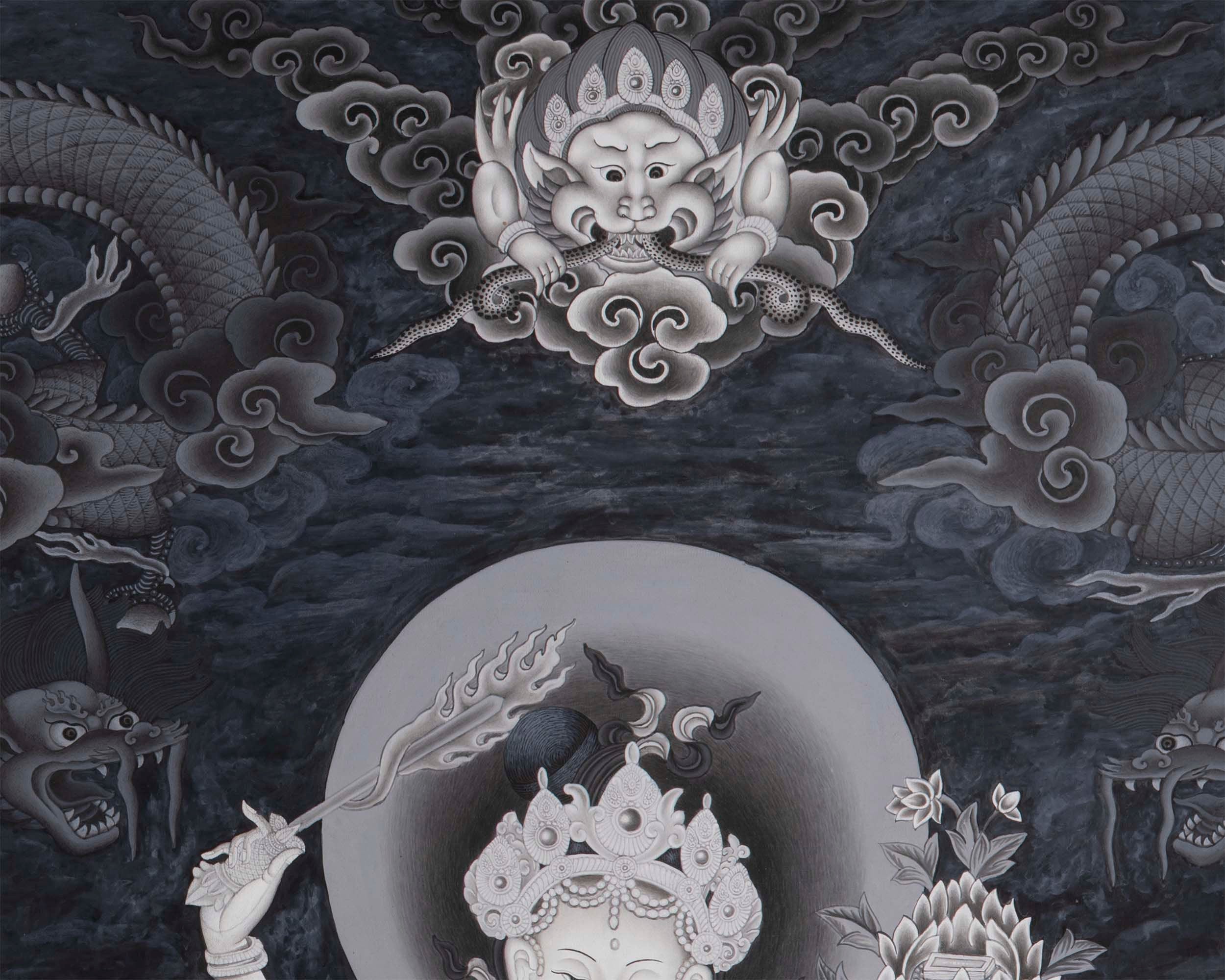 Newari Thangka | White Tara, Manjushri and Green Tara Standing