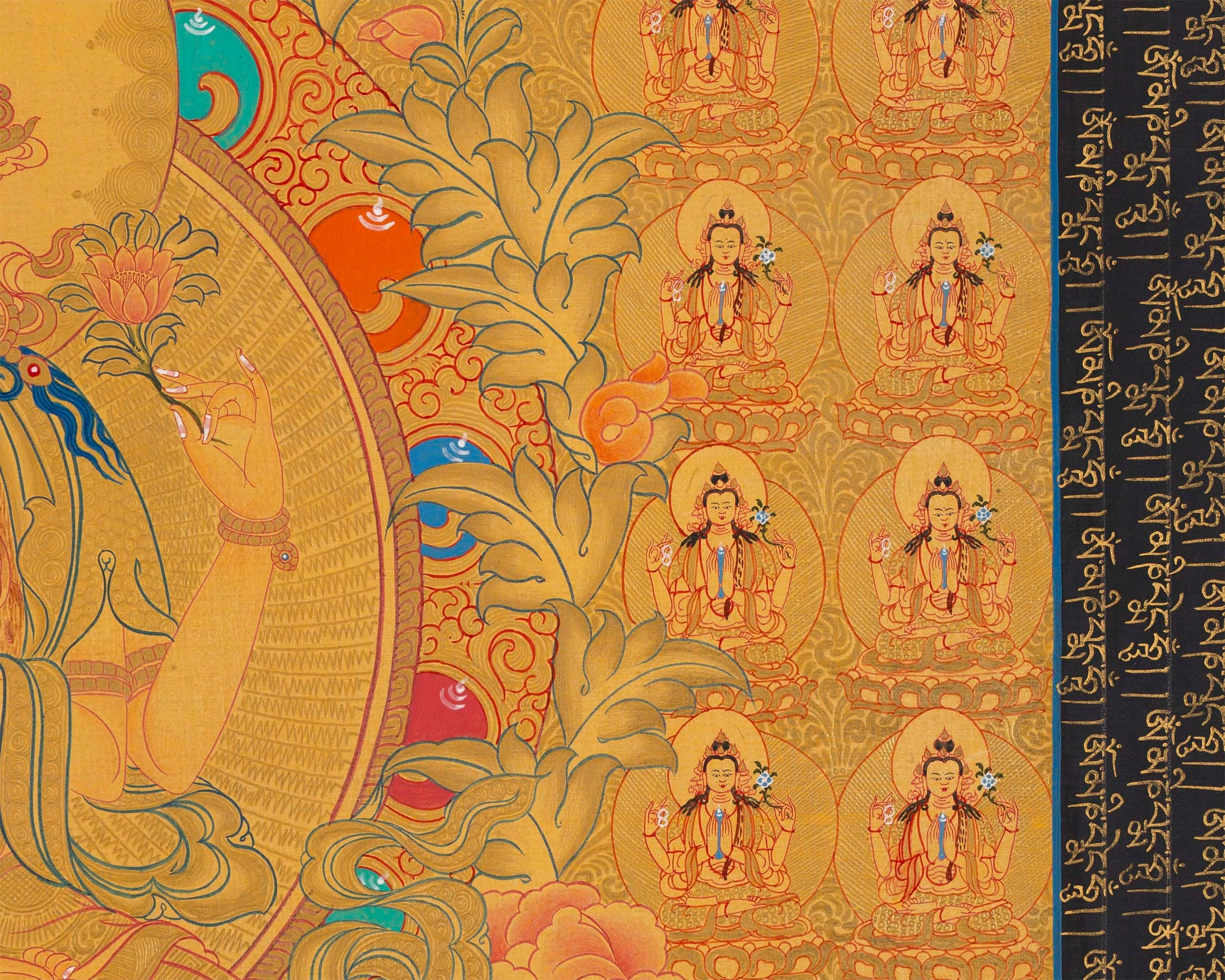 108 Chenrezig Avalokiteshvara Thangka | 24k Pure Gold Original Handmade Tibetan Thangka | Small Size Wall Decoration Painting | Mindfulness Meditation