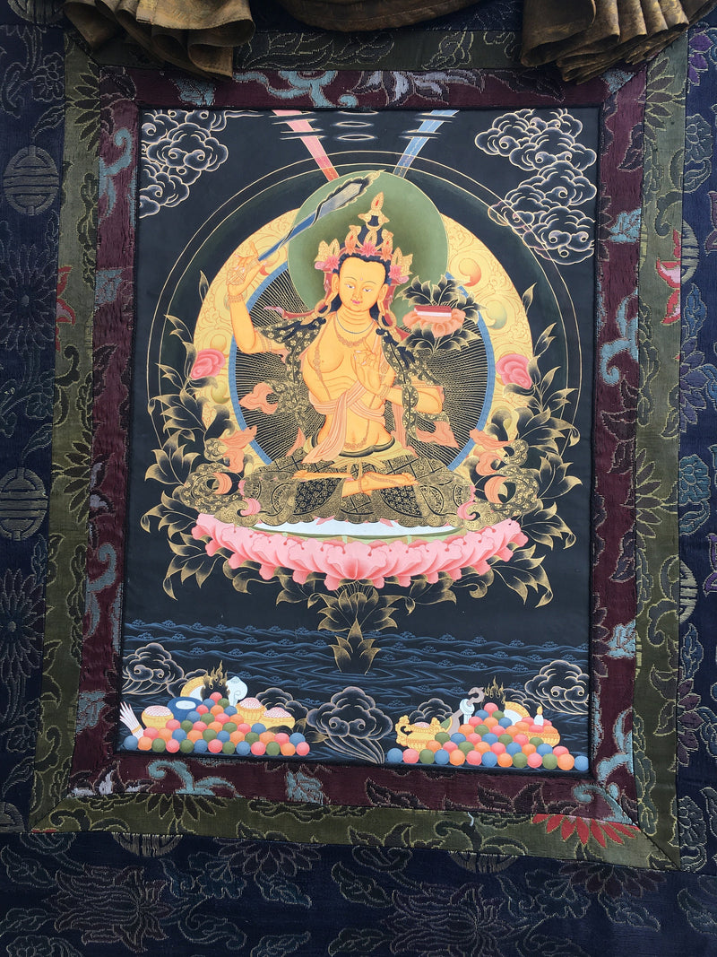 Bodhisattva Manjushri Thangka | Cotton Canvas Art  for Meditation and wall hanging