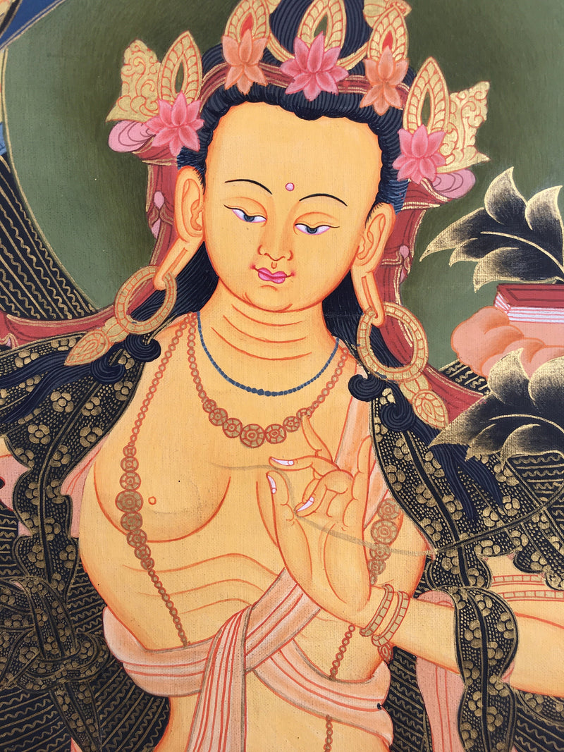 Bodhisattva Manjushri Thangka | Cotton Canvas Art  for Meditation and wall hanging