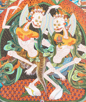 Chitipati Mahakala Thangka | Religious Handpainted Art | Wall Hanging Decors