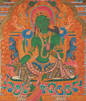 Green Tara Thangka | Wall Art | Religious Home Decor Ideas