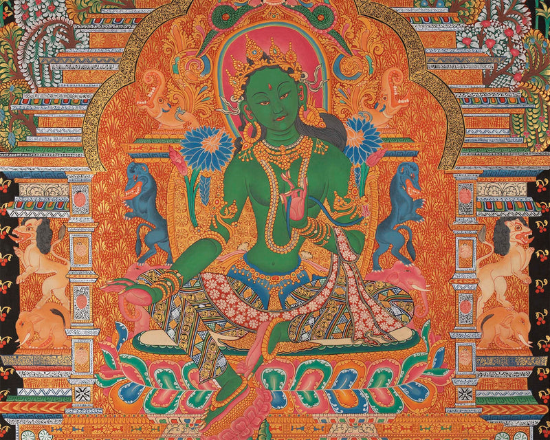 Green Tara Thangka | Wall Art | Religious Home Decor Ideas