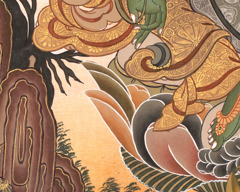 Green Tara | Female Bodhisattva Thangka | Spiritual Meditative Art