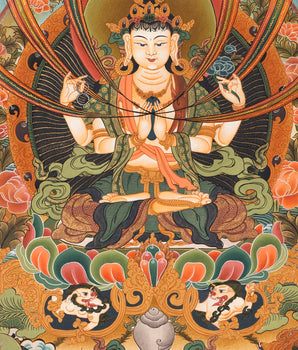 4 Armed Chenrezig | Avalokiteshvara Thangka Painting from Nepal