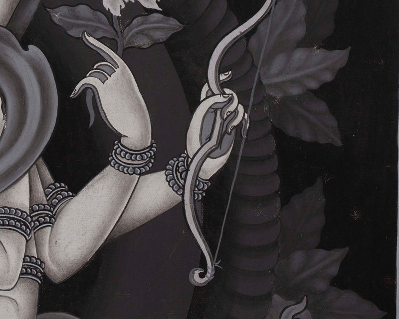 Newari Black and White Arya Manjushree Namsangiti thangka | Buddhist Art