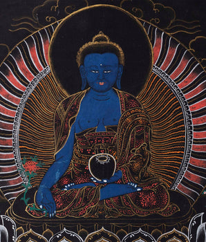 Healing Buddha Thangka | Medicine Buddha Art | Religious Wall Decoration