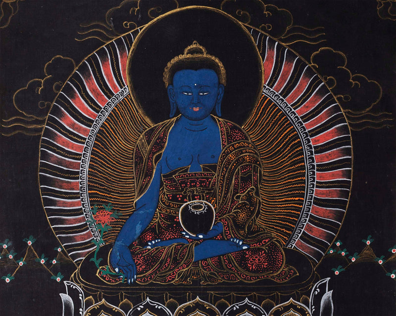 Healing Buddha Thangka | Medicine Buddha Art | Religious Wall Decoration