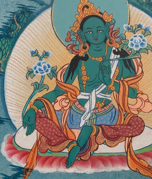 Tsongkhapa , Chengresig And Medicine Buddha Thangka Painting | Vajrayogini , Vajrasattva Yabyum , Manjushri , Green Tara | Horizontal Shaped