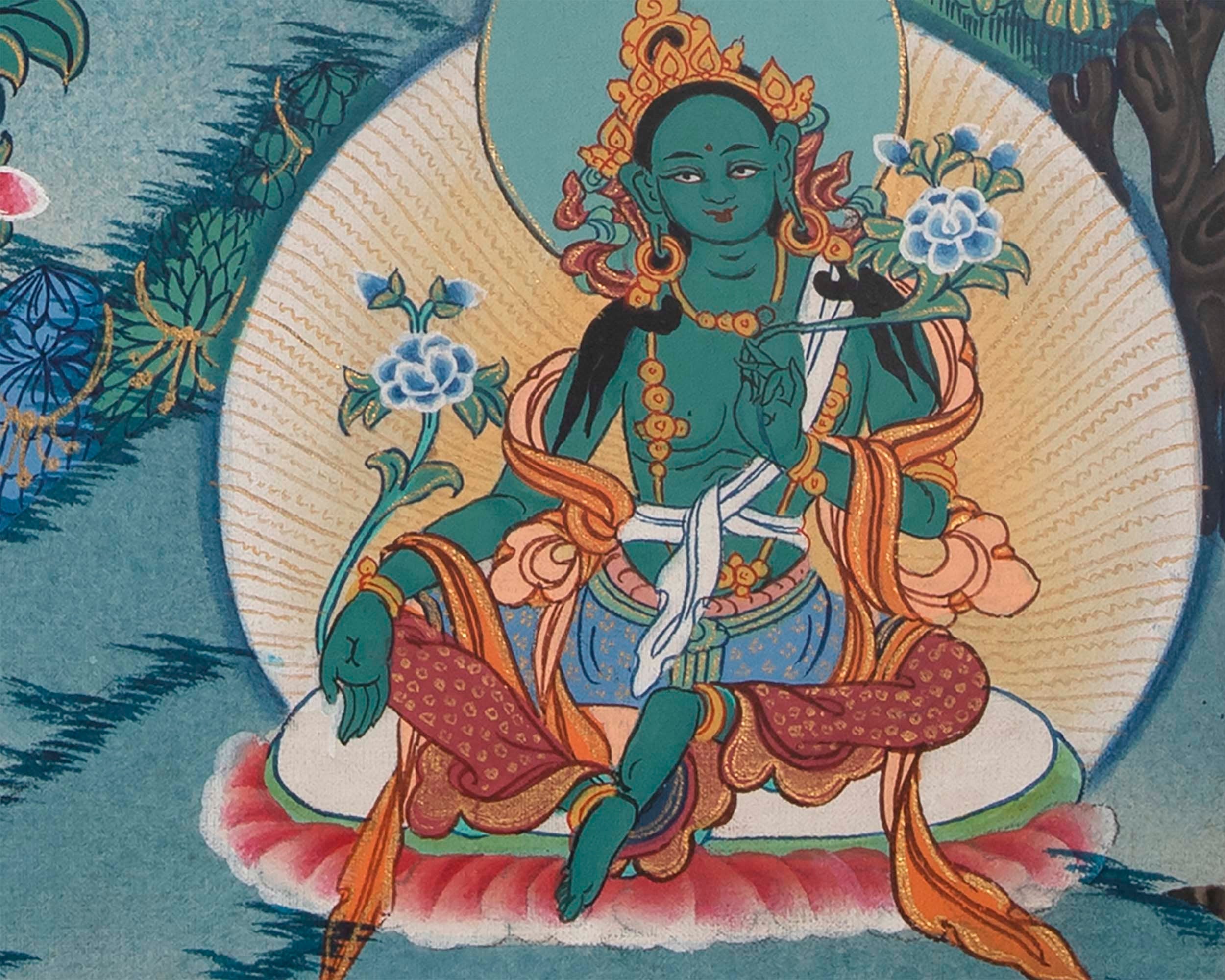 Tsongkhapa , Chengresig And Medicine Buddha Thangka Painting | Vajrayogini , Vajrasattva Yabyum , Manjushri , Green Tara | Horizontal Shaped