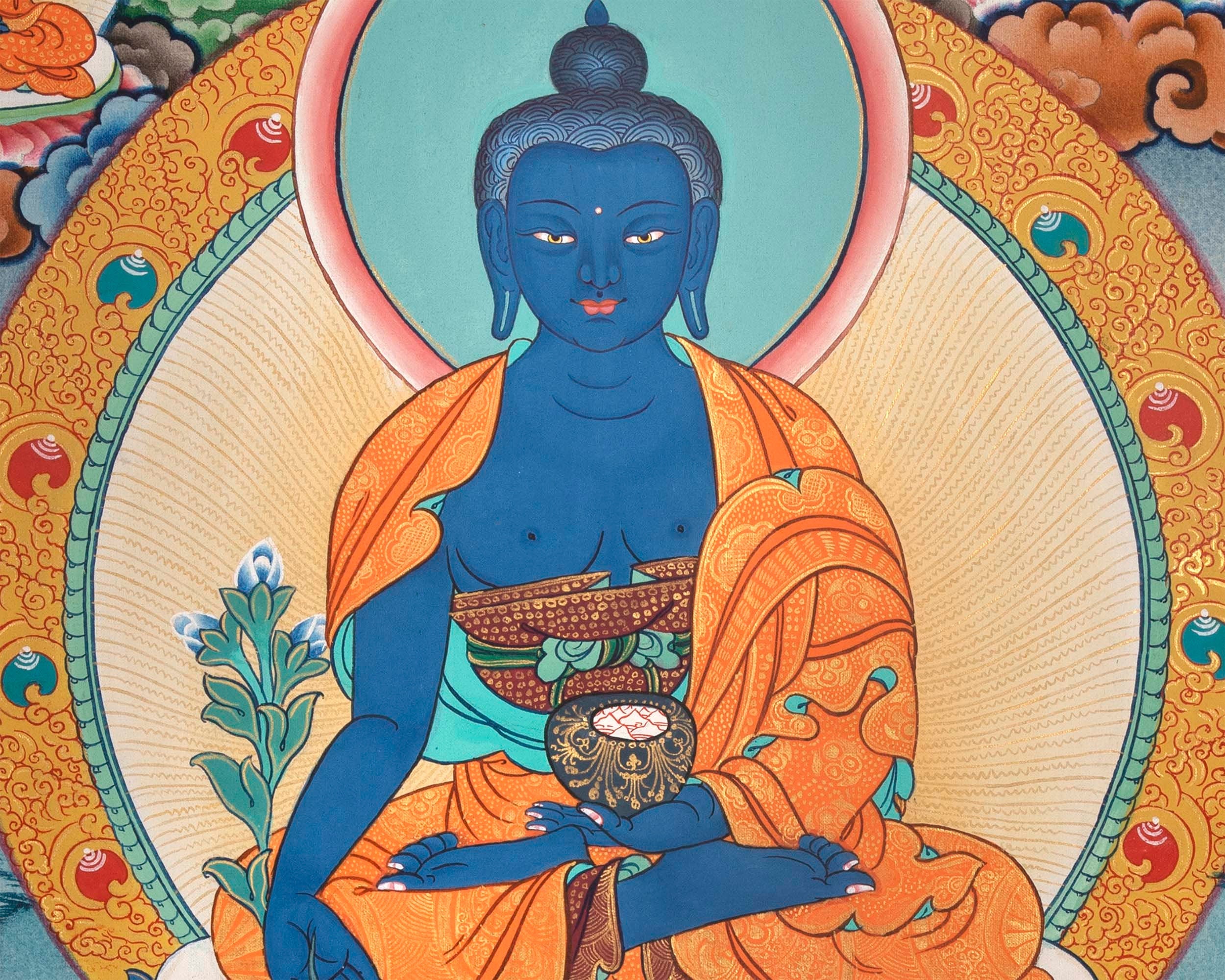 Tsongkhapa , Chengresig And Medicine Buddha Thangka Painting | Vajrayogini , Vajrasattva Yabyum , Manjushri , Green Tara | Horizontal Shaped