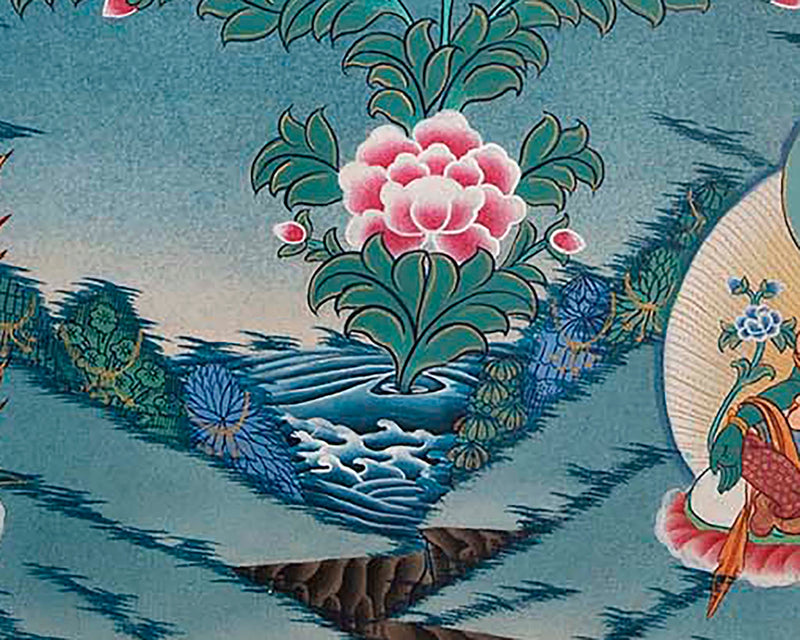 Tsongkhapa , Chengresig And Medicine Buddha Thangka Painting | Vajrayogini , Vajrasattva Yabyum , Manjushri , Green Tara | Horizontal Shaped