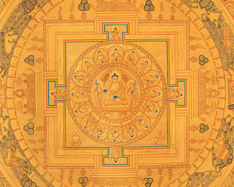 Full Gold Buddha Mandala | Original Hand-Painted Buddhist Wall Hanging Art