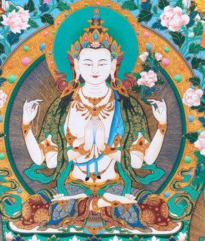 Handmade Avalokiteshvara Thangka | Hand Pained Tibetan Wall decor
