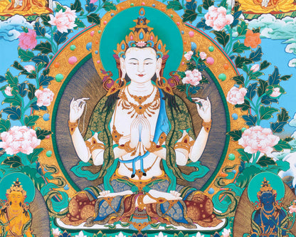 Handmade Avalokiteshvara Thangka | Hand Pained Tibetan Wall decor