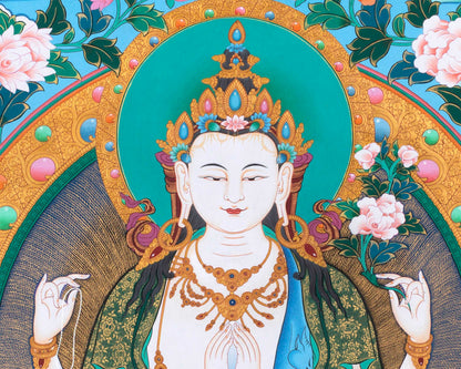 Handmade Avalokiteshvara Thangka | Hand Pained Tibetan Wall decor