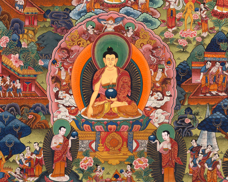 Buddha Life Story Vintage Thangka | Tibetan Buddhist Crafts Decoration