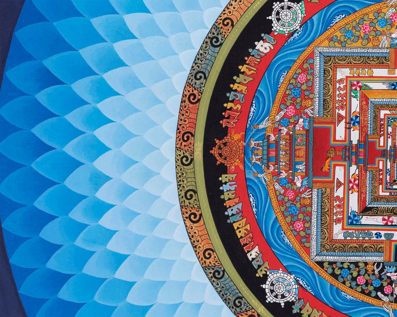 Blue Halo Kalachakara Mandala Thangka | Wheel Of Time Tibetan Painting | Genuine Hand Painted Tibetan Wall Hanging Decoration