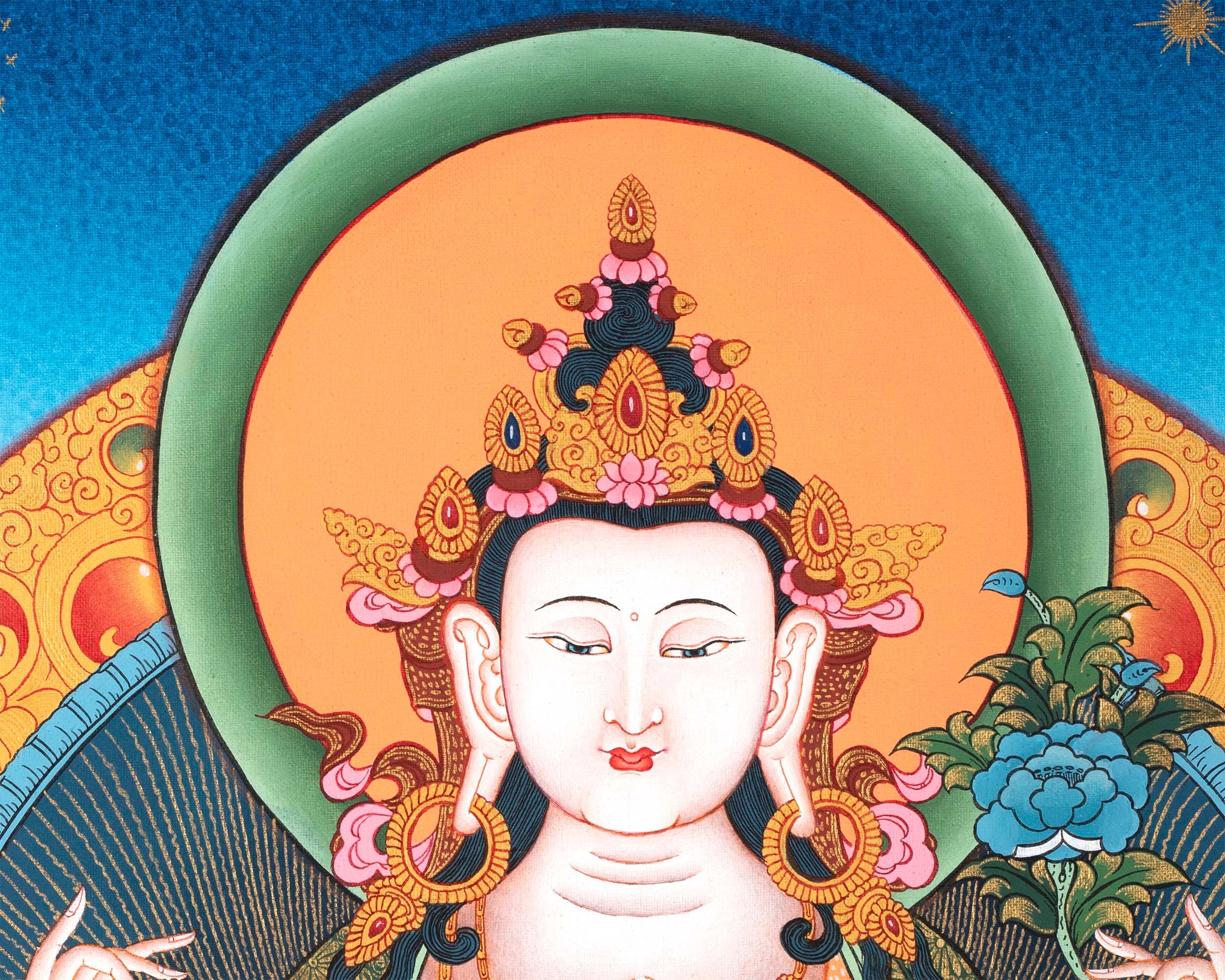 Bodhisattva Avalokiteshvara Thangka | 4 Armed Chengrezig |  Tibetan Buddhist Painting