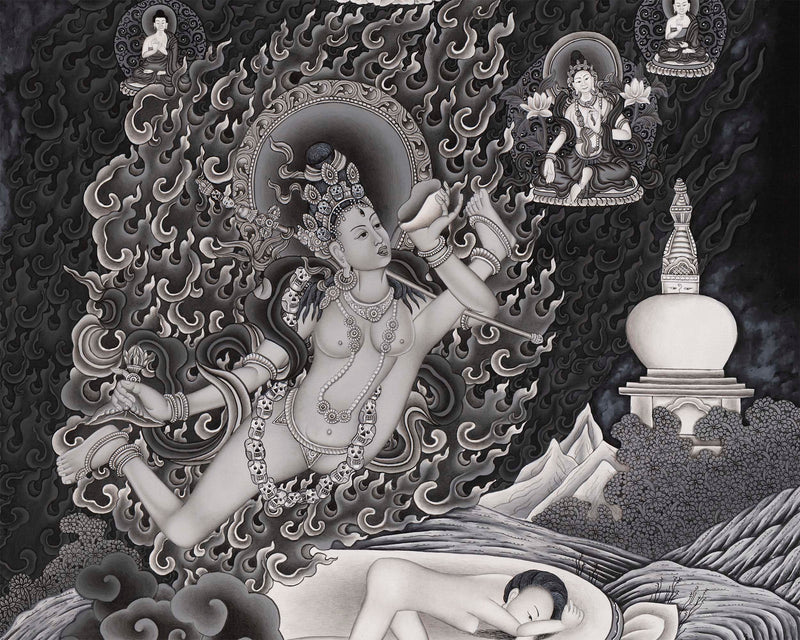 Aakash Yogini Thangka | Original Hand Painted Bijeshwari  Tibetan Thangka