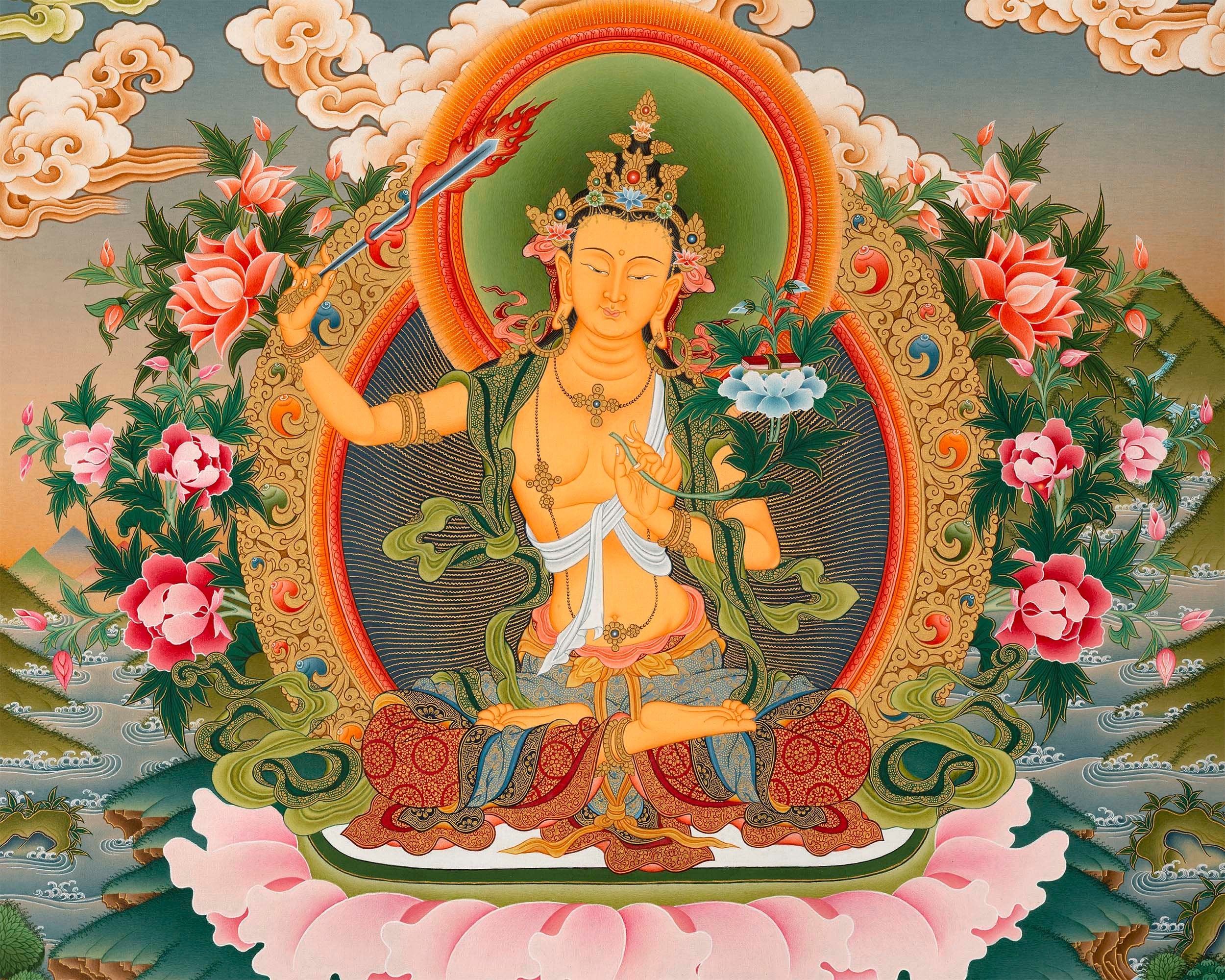 Boddhisattva Manjushri Original Thangka | Vajrayana Buddhism