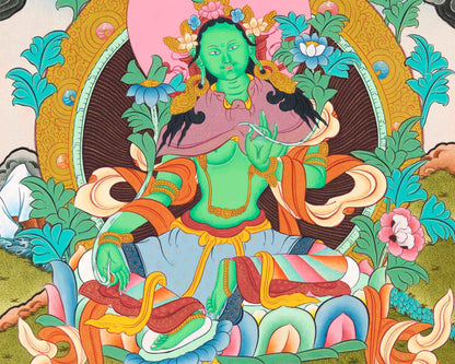 Mother Green Tara Thangka |  Religious Handpainted Art | Buddhist Wall Decors