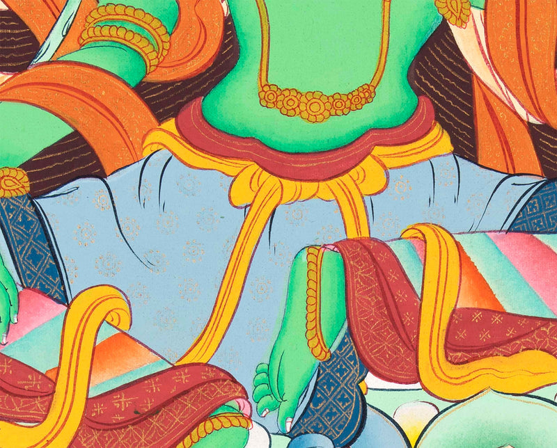 Mother Green Tara Thangka |  Religious Handpainted Art | Buddhist Wall Decors