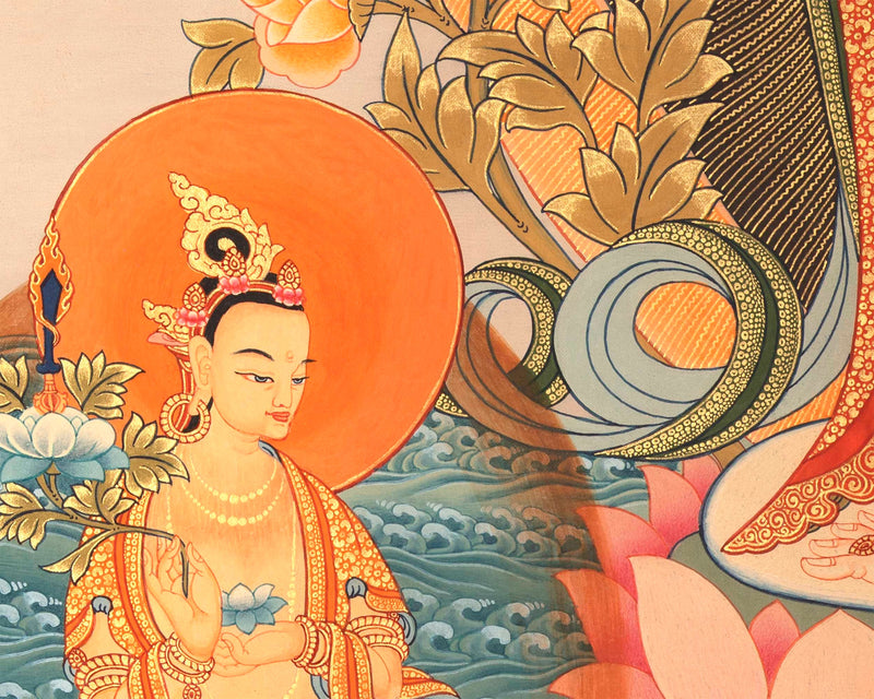 Standing White Tara Mother Goddess Healing Thangka Painting |  Wall hanging Decoration for Positivity