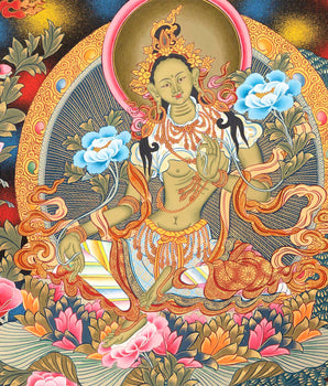 Green Tara | Female Bodhisattva Traditional Thangka | Spiritual Art