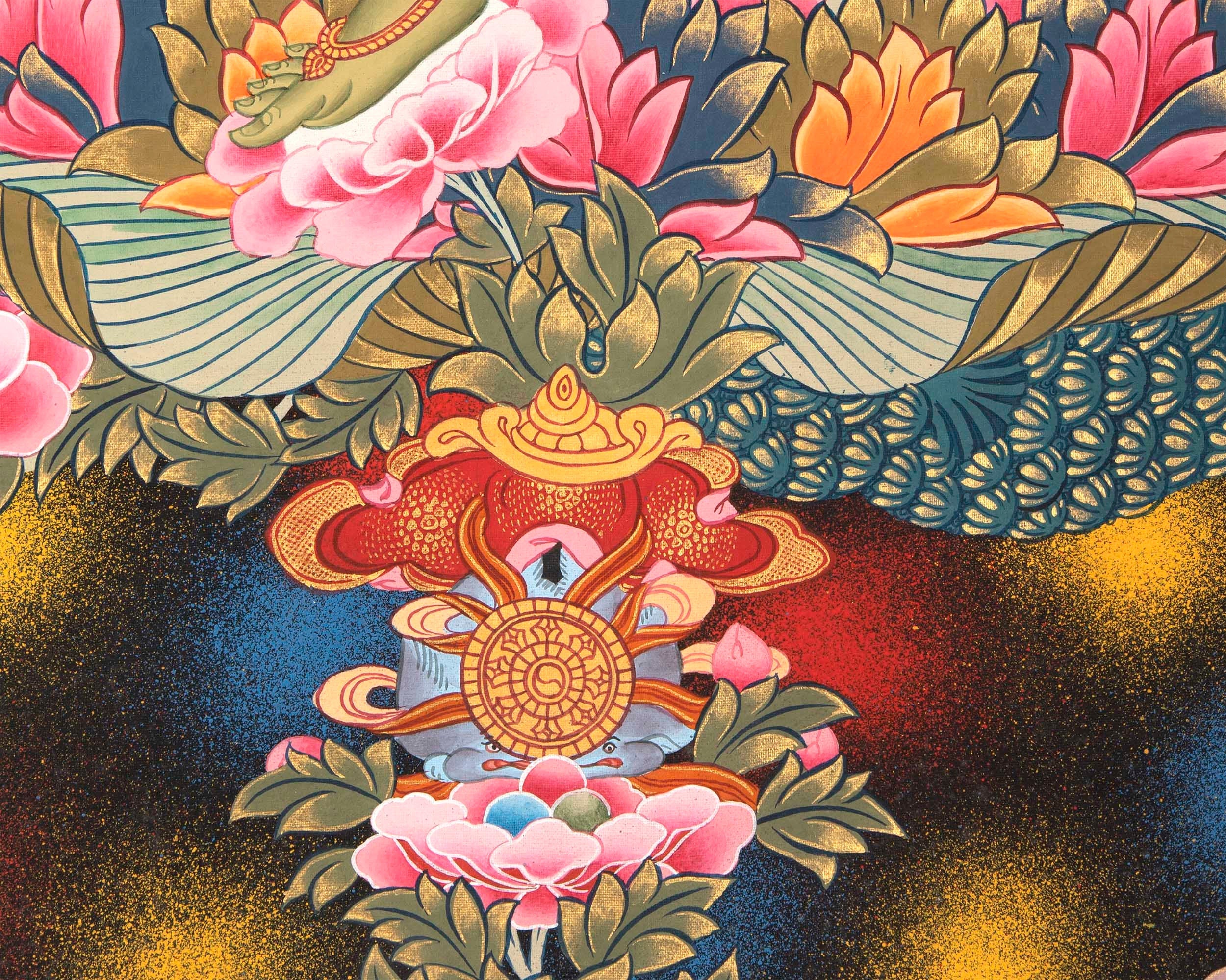 Green Tara | Female Bodhisattva Traditional Thangka | Spiritual Art