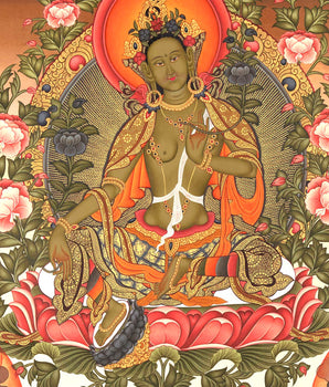 Green Tara Mother Goddess Thangka Painting | Spiritual Meditation Canvas Art