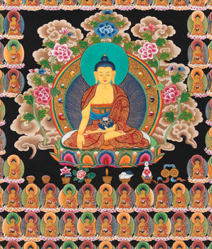 108 Seated Buddha Thangka | Yoga Meditation Canvas Art for your Peace and wellbeing