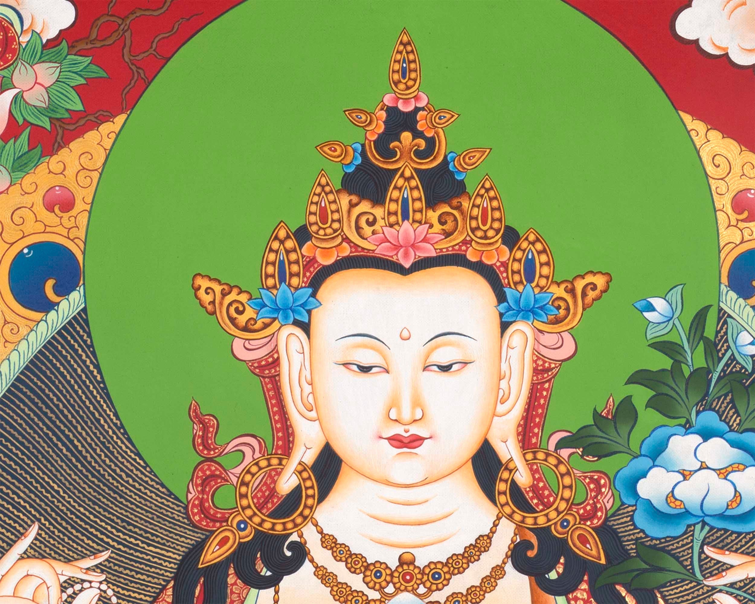 Avalokitesvara Chengrezig Thangka | Flanked by Boddhisattvas Vajrapani and Manjushree | Wall Decors