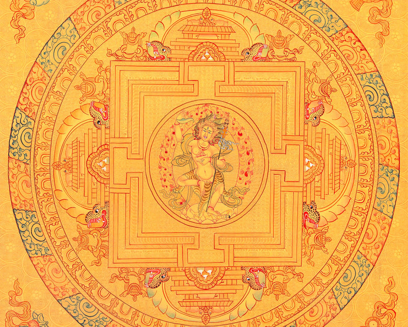 Vajravarahi Yogini Mandala | 24K Gold Thangka Artwork | Traditional Buddhist Art | Religious Wall Decor