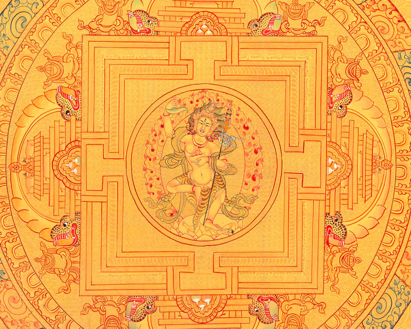 Vajravarahi Yogini Mandala | 24K Gold Thangka Artwork | Traditional Buddhist Art | Religious Wall Decor