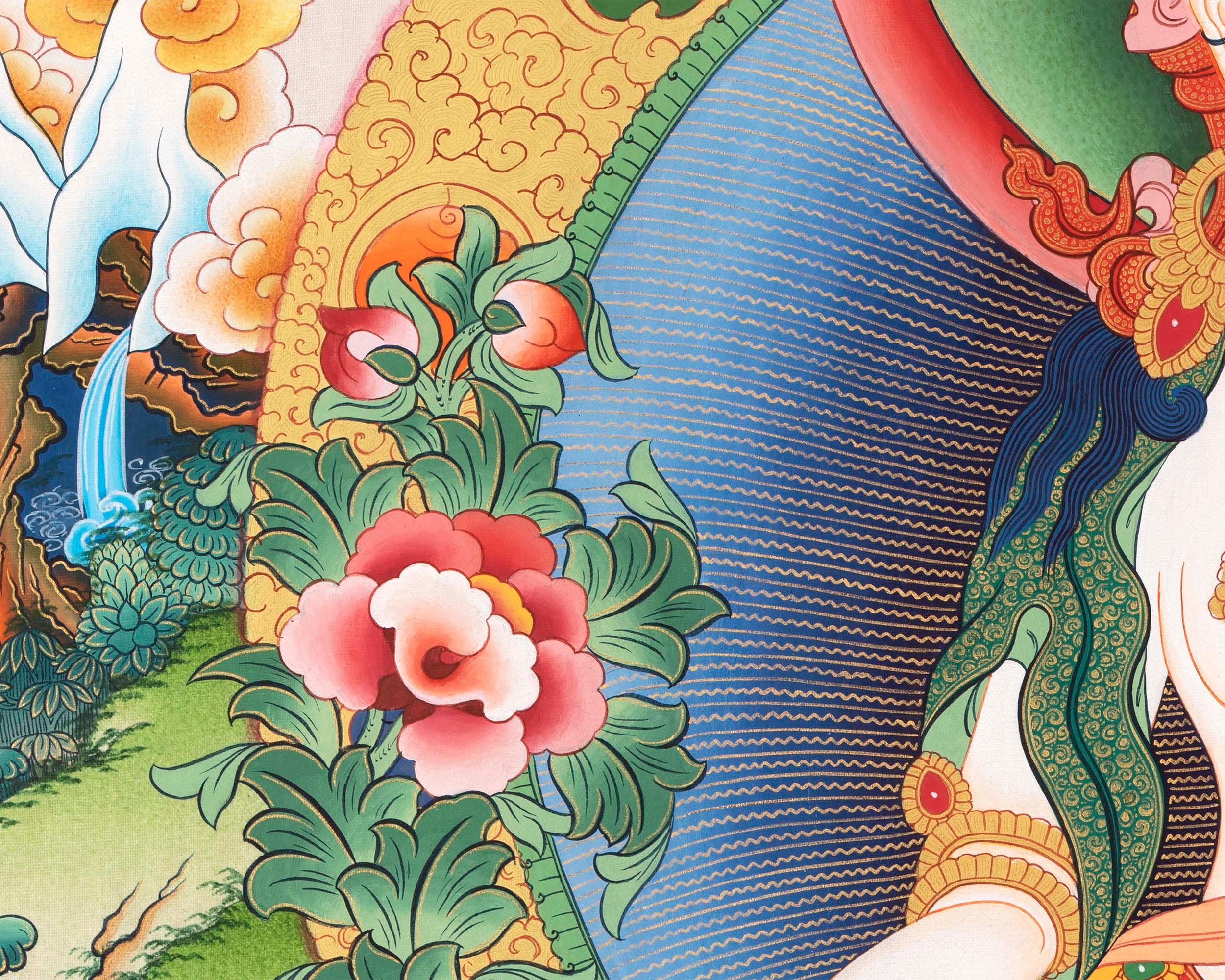 Bodhisattva with White Tara Thangka  | Cotton Canvas Art