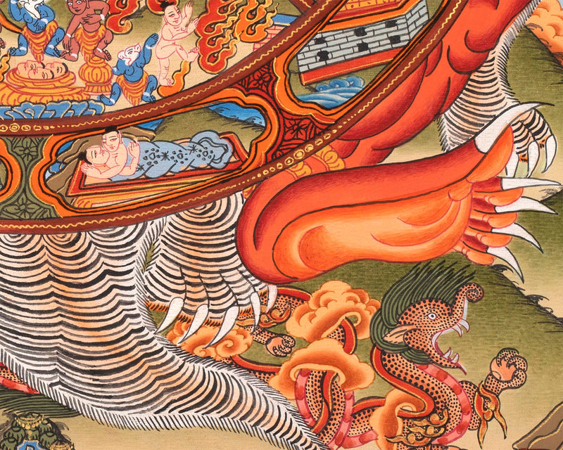 Bhavachakra Samsara Thangka | Wheel Of Life | Circle Of Birth Art Religious Handmade Tibetan Thangka Painting | Mindfulness Meditation